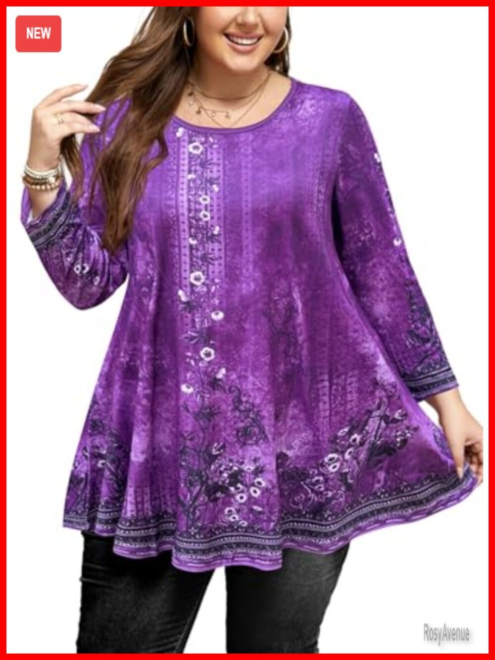 Womens Plus Size 3/4 Sleeve Tunic Top Flowy Swing Blouse with Leggings